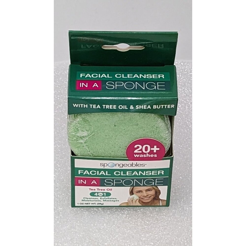 Spongeables Facial Cleanser in a Sponge 20+ Washes Shea Butter  & Tea Tree Oil